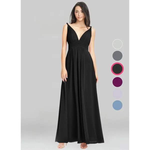 Azazie A-Line/Princess V-Neck Floor-Length Chiffon Bridesmaid Dresses - Black