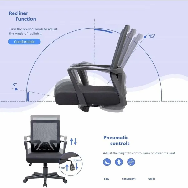 Homall Office Chair Mid Back Mesh Chair Swivel Computer Chair Lumbar Support Desk Task Chair Ergonomic Executive Chair - Black