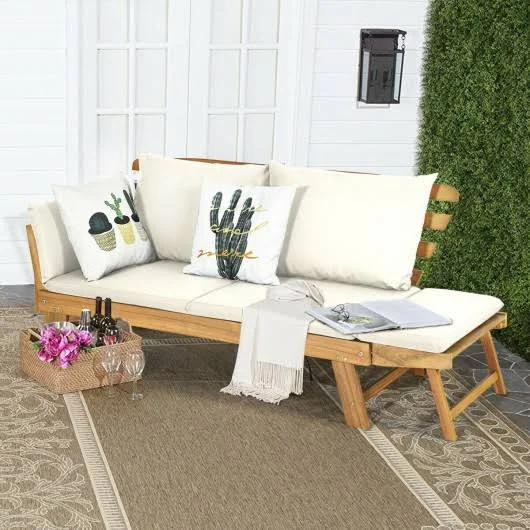 Adjustable Patio Convertible Sofa with Thick Cushion-White