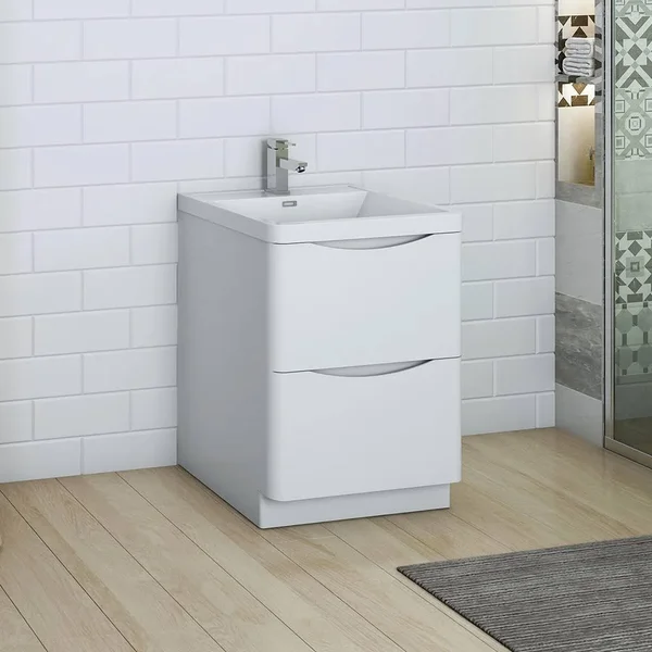 Fresca Tuscany Free Standing Single Sink Bathroom Vanity with Integrated Sink - Glossy White FCB9124WH-I