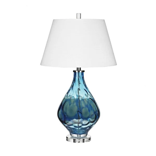Blue Gourd Table Lamp Made of Crystal and Glass with A White Fabric Shade with A 3-Way Switch - 2499-BEL-3333586 - Bailey Street