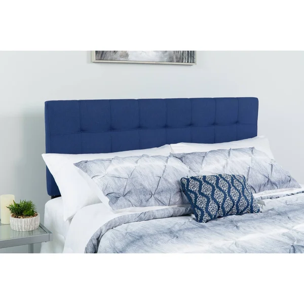 Emma + Oliver Quilted Tufted Upholstered Queen Size Headboard in Navy Fabric