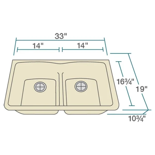 Mr Direct White Quartz Granite 33 in. Double Bowl Undermount Kitchen Sink with Matching Strainers