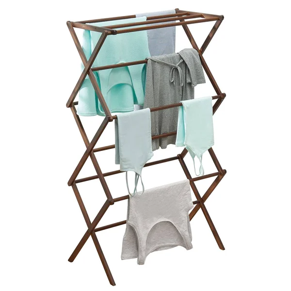 mDesign Tall Vertical Bamboo Foldable Laundry Drying Rack - Compact - Portable