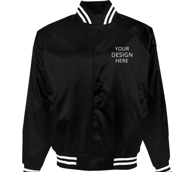 Custom Embroidered ASW Men's Pro-satin Baseball Jacket - Quilt Lined - Size: L, Black/White