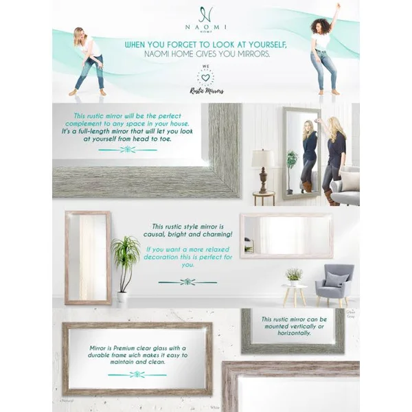 Naomi Home Rustic Floor Mirror Green Gray/66x22 x 32x22