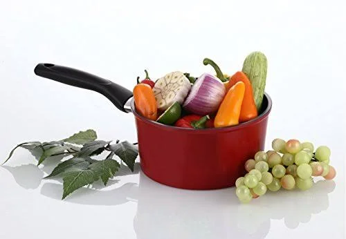 Flamekiss 2-Quart Red Ceramic Coated Nonstick Saucepan w/ Glass Lid by Amor, Nano Ceramic Coating w/ Silver Ion (100% PTFE &