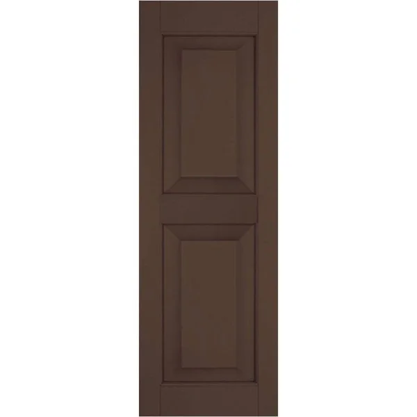 Ekena Millwork 15 in. x 59 in. Exterior Real Wood Pine Raised Panel Shutters Pair Tudor Brown