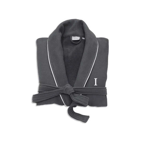 Linum Home Textiles Hotel Turkish Cotton Waffle Terry Bathrobe with Satin Piped Trim - Personalized - Dark Gray