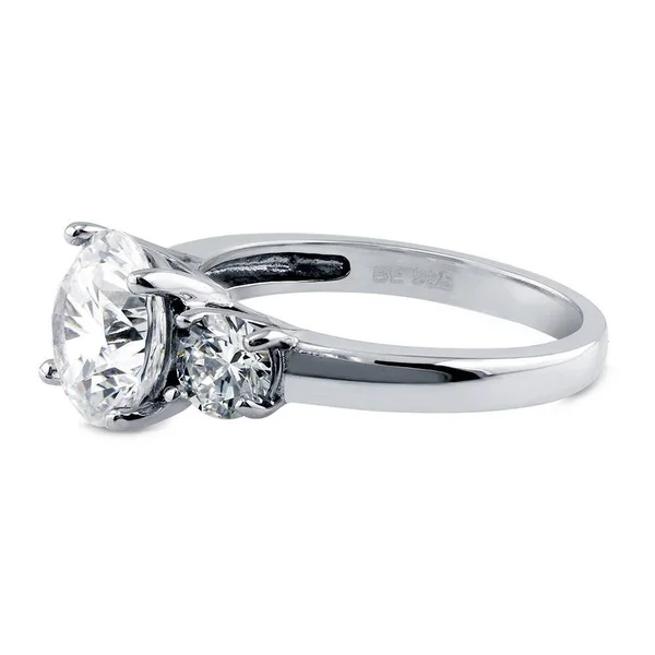 BERRICLE Sterling Silver Round Cubic Zirconia CZ 3-Stone Anniversary Wedding Engagement Ring 3.1 CTW Size 9