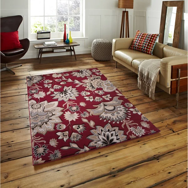 Glamour Collection Floral Area Rug - 5& Round - Cream/Beige
