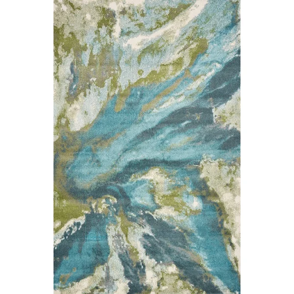 Porch & den Hamlet Teal Abstract Marbled Rug - 5& x 7&6x22