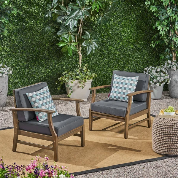 Set of 2 Gray Contemporary Outdoor Patio Club Chairs 32.75x22