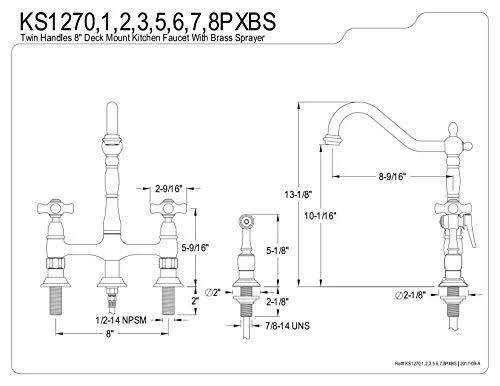 Elements of Design ES1271PXBS Double Handed Deck Mount Kitchen Faucet with 8x22 SP Chrome
