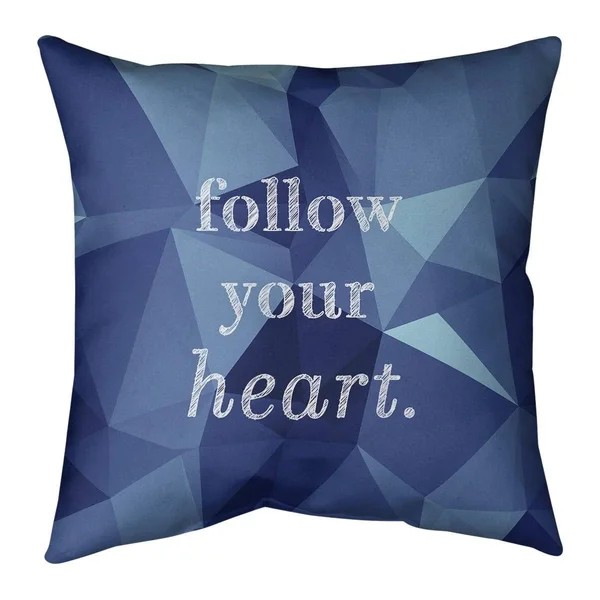 Quotes Faux Gemstone Follow Your Heart Quote Pillow-Faux Suede - 20 x 20 - Square - Zipper Closure - Large - Removable Cover - A