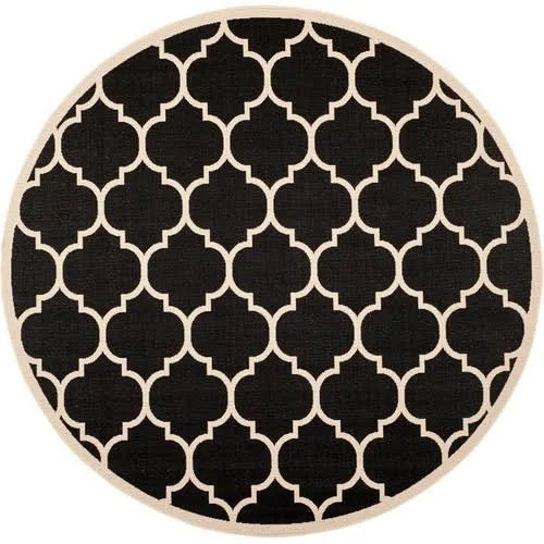 Charlton Home Alderman Black/Beige Indoor/Outdoor Area Rug - Rug Size: Round 5&3x22