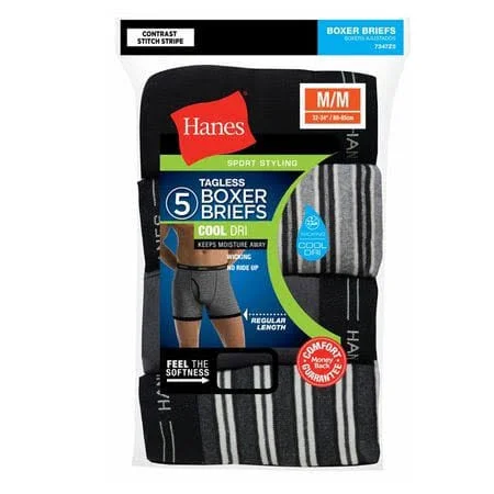 Hanes Men's TAGLESS Striped Ringer Boxer Brief with Comfort Flex Waistband 5-Pack