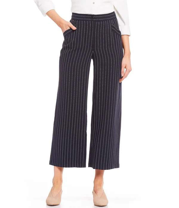Eileen Fisher Womens Pinstripe Crop Wide Leg Pants