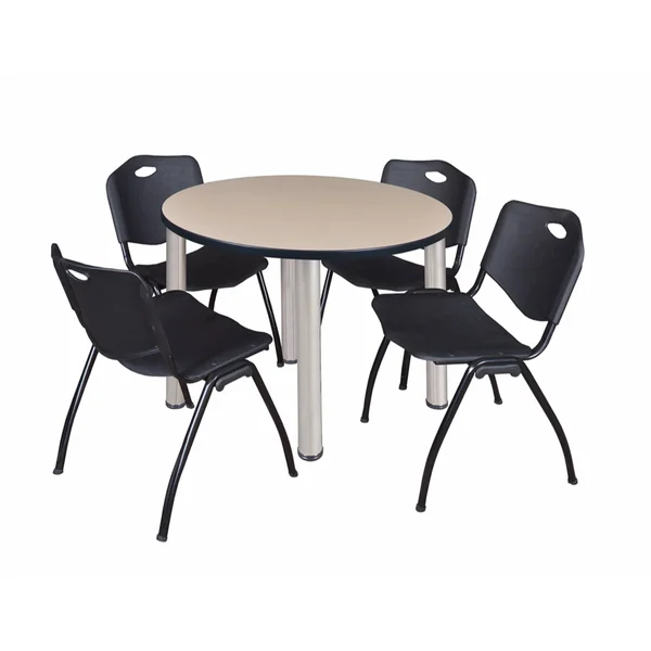 Regency Kee 42x22 Round Breakroom Table- Beige/ Chrome & 4 &M& Stack Chairs- Burgundy