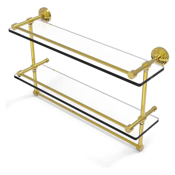 Allied Brass 22x22 Gallery Double Glass Shelf with Towel Bar Polished Brass