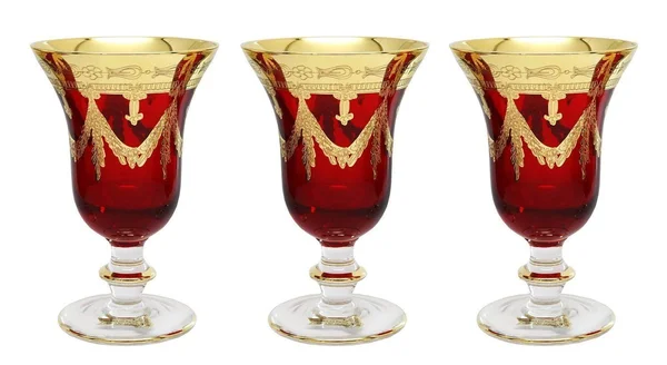 Interglass Italy Set of 6 Glasses Royal Red Crystal Wine Goblets - 24K Gold