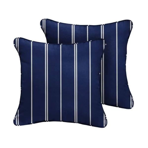 Navy/White Stripes Set of 2 Outdoor Pillows Blue - Polyester