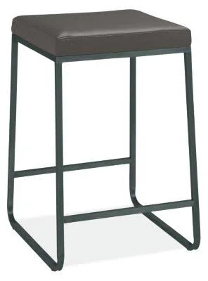 Room & Board, Modern Collins Counter Stool in Pistel Leather in Grey w/ Onyx Gloss Frame