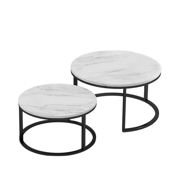 Boyel Living 31.5 in LModern Nesting Coffee TableBlack Metal Frame with Marble Color Top