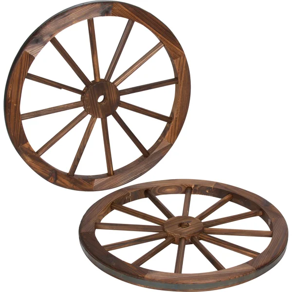 Trademark Innovations Decorative Vintage Wood Garden Wagon Wheel with Steel Rim-24 Diameter (Set of 2)