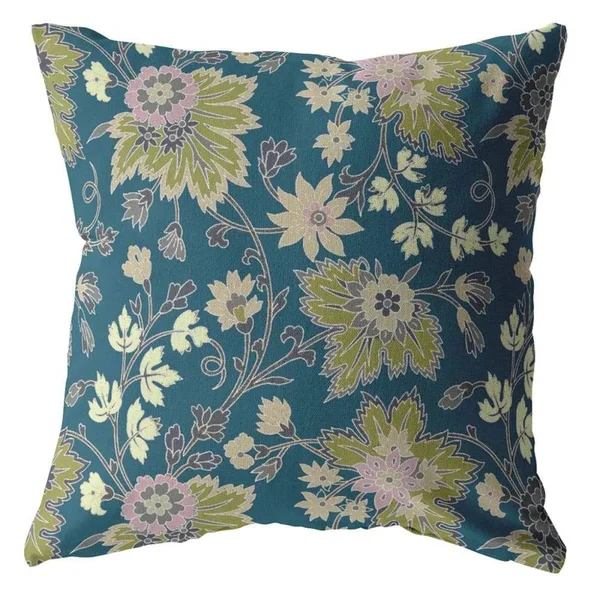 Friendly Flowers Suede Blown and Closed Pillow Green 20x22x20x22