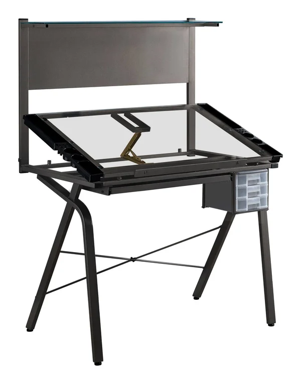 Monarch Specialties Adjustable & Black Metal Tempered Glass Drafting Table
