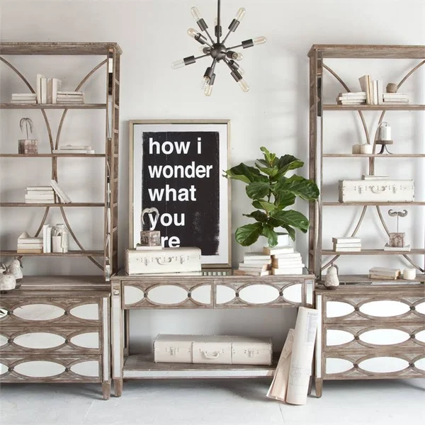 Maklaine Mirror 2 Drawer Console Table in Silver - M-4960-2007039