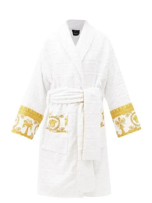 Versace Men's Barocco Sleeve Robe White