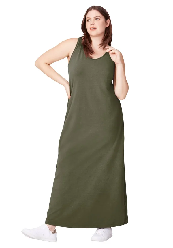 Plus Size Women's Tank Knit Maxi Dress by ellos in Burnt Olive (Size 18/20)
