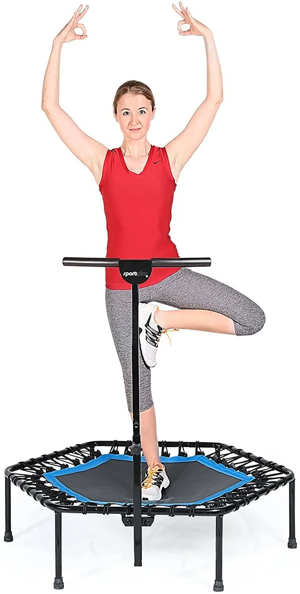 Sportplus Quiet Mini Indoor Rebounder Fitness Trampoline w/ Adjustable Bar - Blue