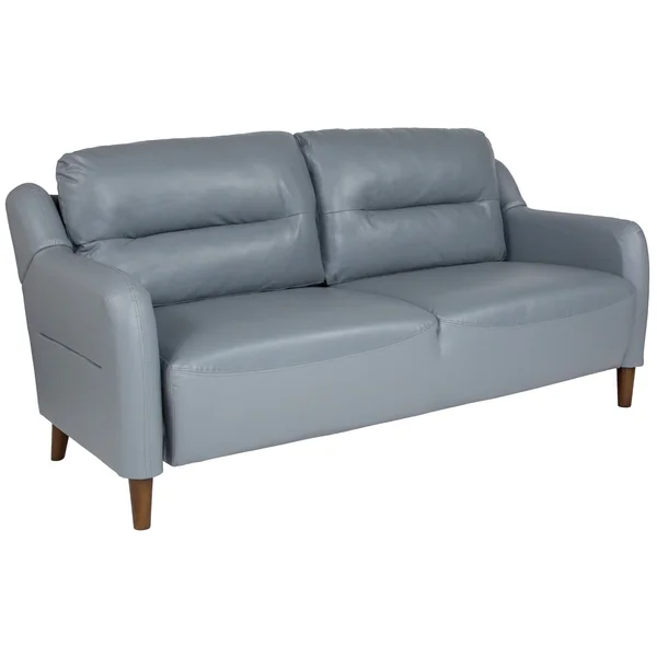 Upholstered Bustle Back Sofa in Gray Leather