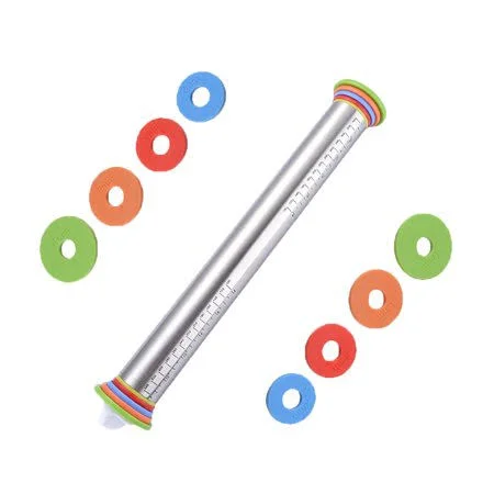 Toyfunny Adjustable Stainless Steel Rolling Pin Dough Roller with 8 Rings Kitchen Tools - Size: As Show