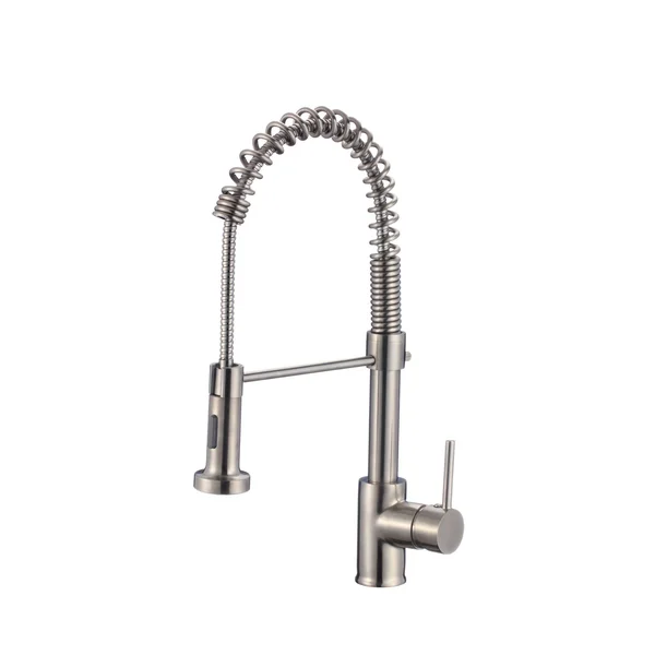 Stylish K-107B Pull Down Single Handle Kitchen Faucet with Side Spray Finish: Brushed Nickel