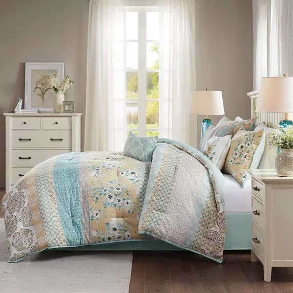 Madison Park Willa 7 Piece Cotton Printed Comforter Set Green - King