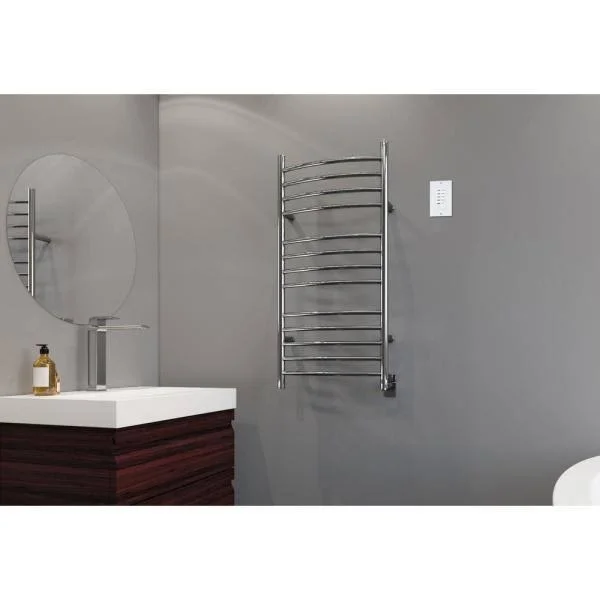 Ancona Svelte Rounded 13-Bar Hardwired Electric Towel Warmer in Polished Stainless Steel with Wall Countdown Timer