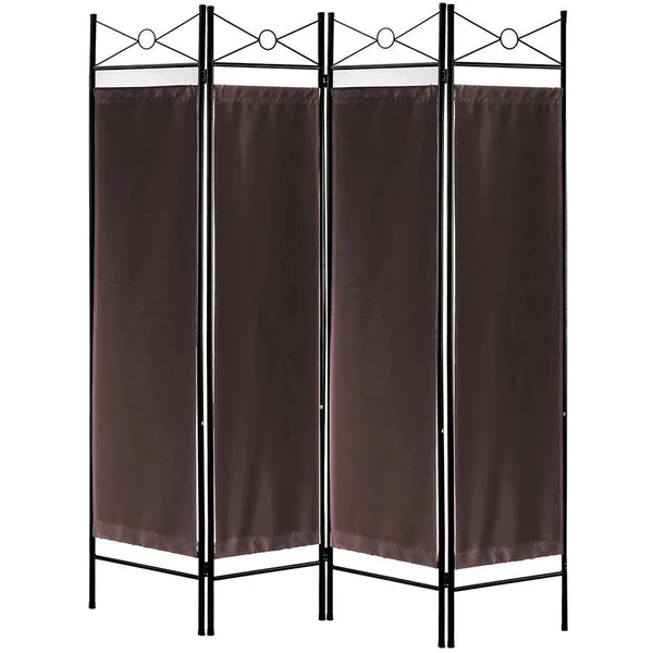 Legacy Decor 8 Panel Metal and Woven Fabric Room Divider with Two Way Hinges Brown Color