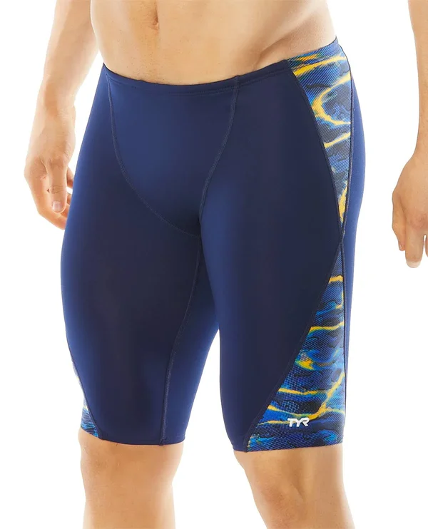 TYR SAMBS7A Men's Lambent Blade Jammer Swimsuit - Navy/Gold - 34