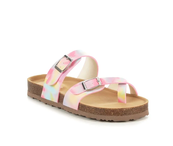 Girls& Madden Girl Little Kid & Big Kid JBryceee Strappy Footbed Sandals in Tie Dye Size 4 - Big Kid Medium
