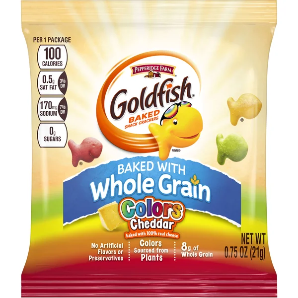 Pepperidge Farm Goldfish Baked With Whole Grain Colors Cheddar Baked Snack Crackers 0.75 Oz. Bag