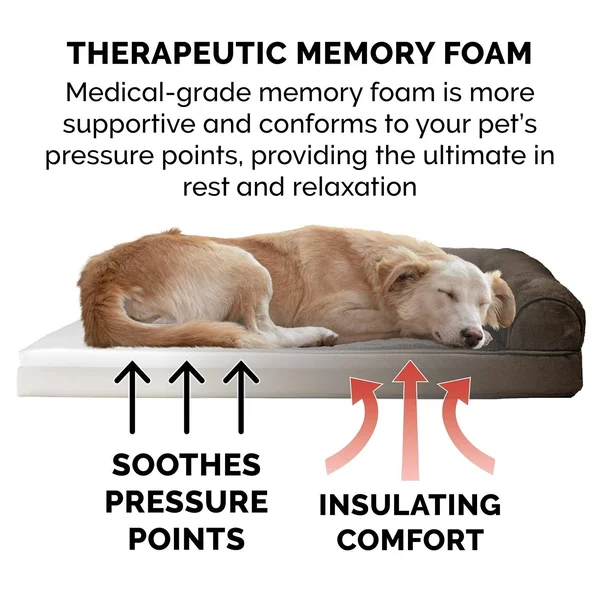Furhaven Plush Suede Memory-Top Dog Couch Pet Bed (Medium, Gray)