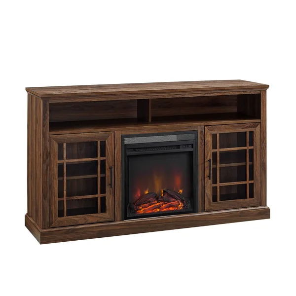 Copper Grove 58-Inch Glass Door Fireplace TV Console - Dark Walnut