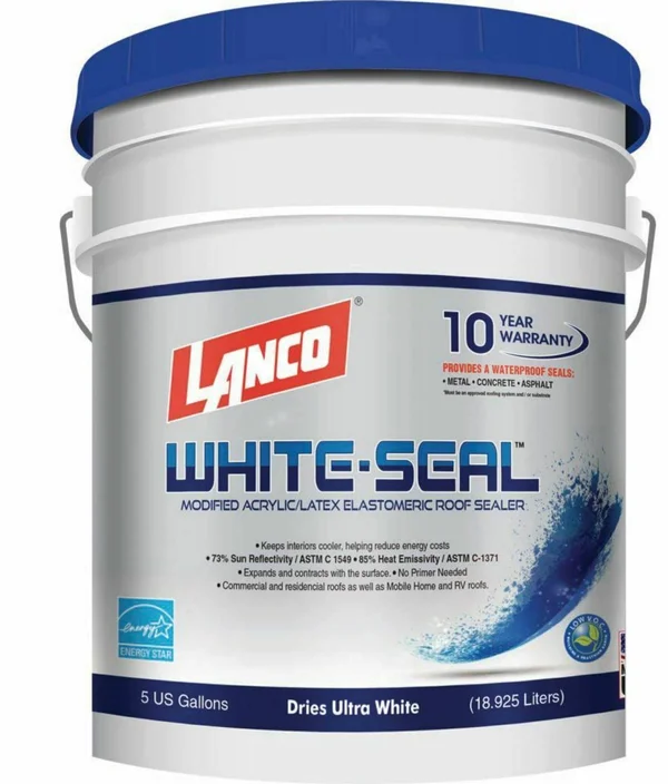 Lanco Elastomeric White Seal Roof Coating Acrylic Sealer Waterproof Cool 5 Gallon