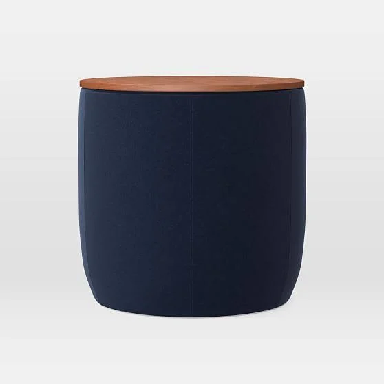 West Elm Upholstered Base Ottoman - Small, Performance Velvet, Ink Blue, Concealed Supports - Ottomans & Stools - Home Furnit