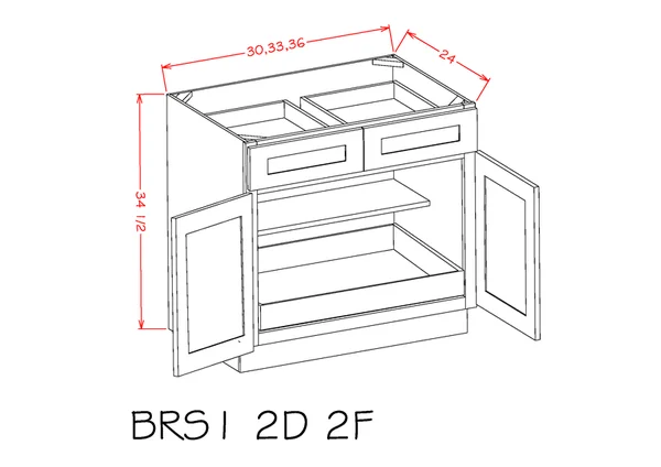 Wilora Hawthorne Shaker White 33x22 x 34.5x22 x 24x22 2 Doors - 2 Drawers, 1 Shelf, 1 Rollout Shelf Base Cabinet, High-Density F