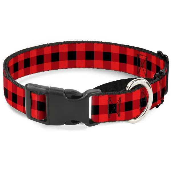 Buckle-Down Buffalo Plaid Black Red Martingale Dog Collar, Beige